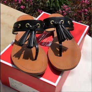 Coach Sheena Black leather sandals w/Tassels